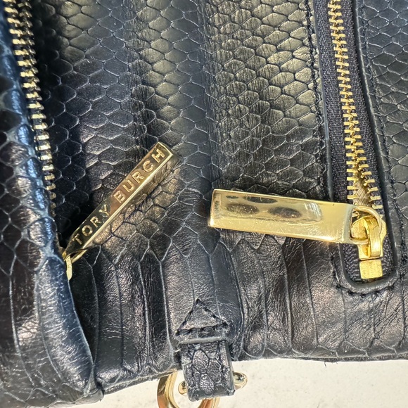 Tory Burch Reva Clutch Blue Leather Snakeskin Print Chain Handbag bag RARE - Picture 3 of 12